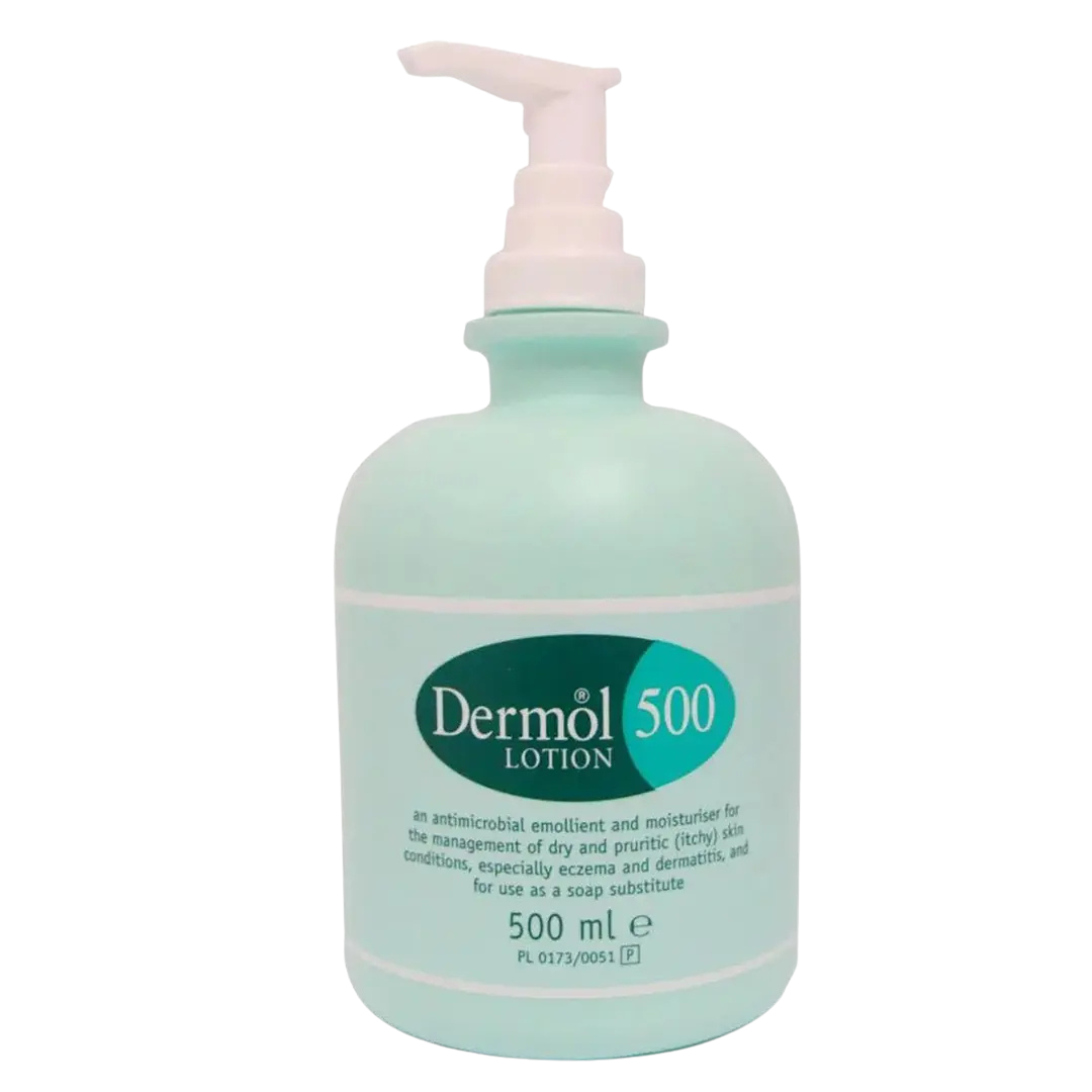 Dermol 500 Lotion 500ml antimicrobial emollient and soap substitute — pump bottle