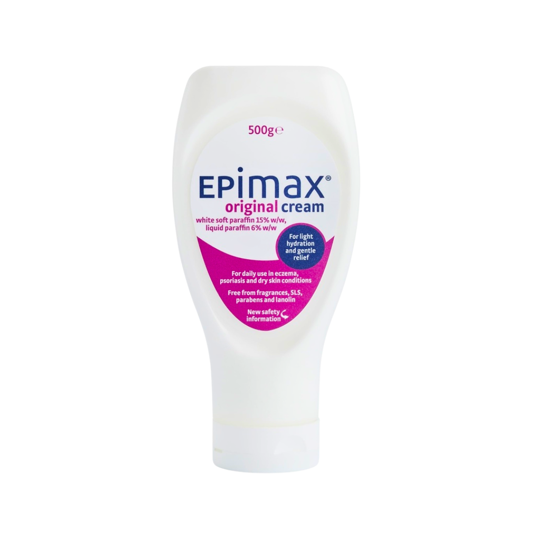 Epimax Original Cream 500g lanolin-free emollient for dry skin, eczema and psoriasis — pump bottle