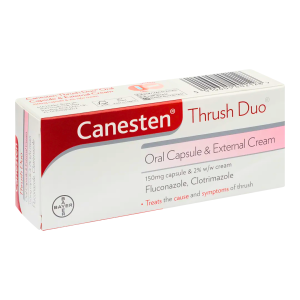 Canesten Thrush Duo fluconazole 150mg oral capsule and clotrimazole 2% external cream - pack front